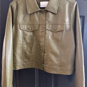 Bagatelle Collection Olive Green Faux Vegan Leather Trucker Jacket - Size XL